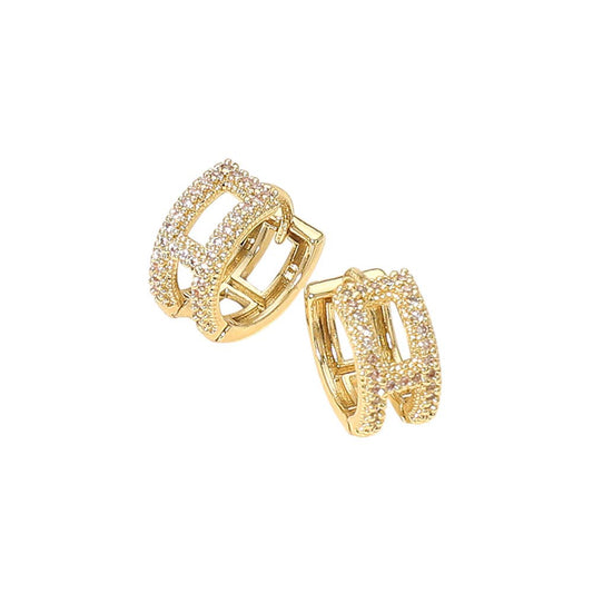 14K Gold Dipped CZ Stone Paved Mini Hoop Earrings: Gold