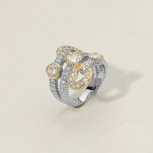 CZ Stone Accent Sculptural Two Tone Band Statement Ring: 6