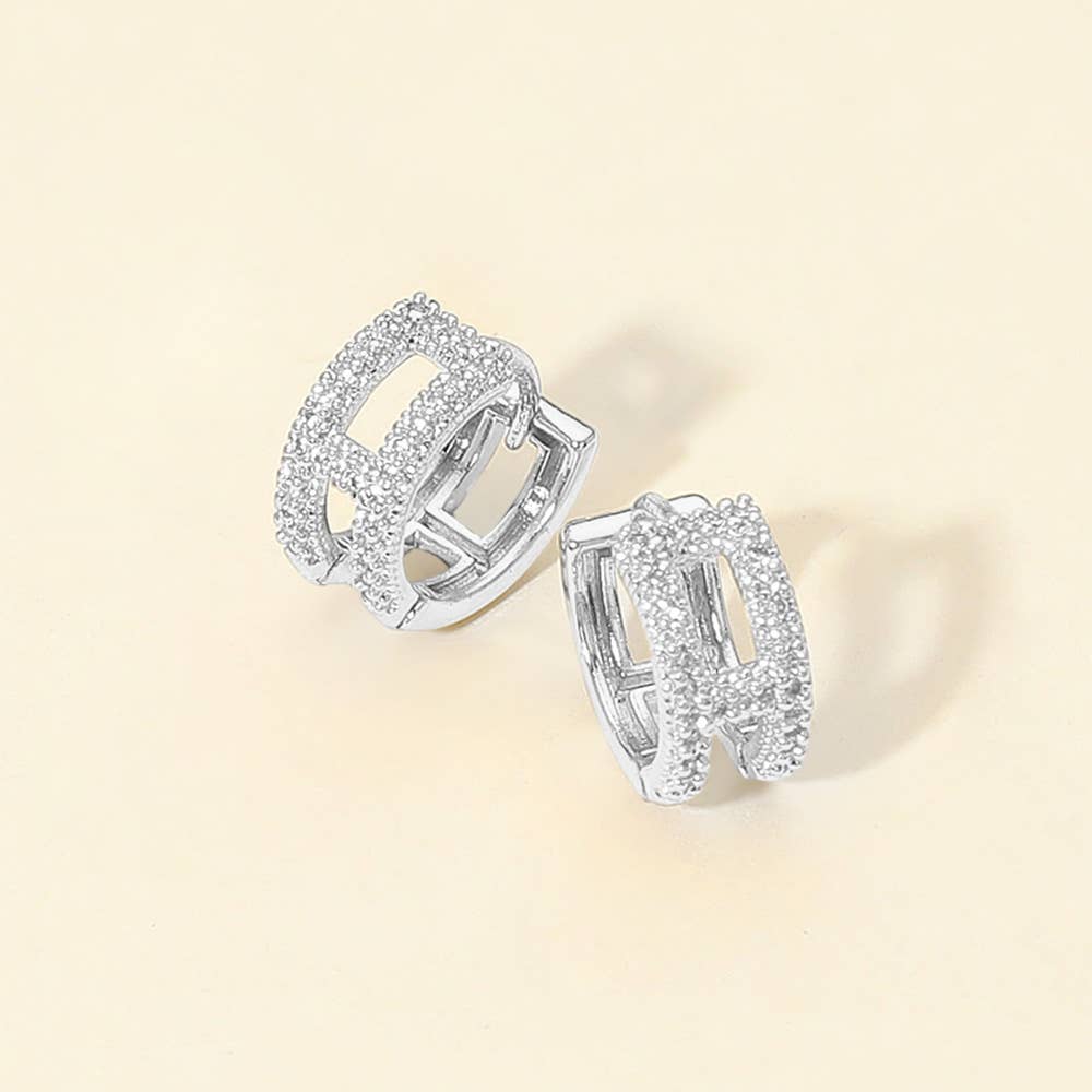 14K Gold Dipped CZ Stone Paved Mini Hoop Earrings: Gold