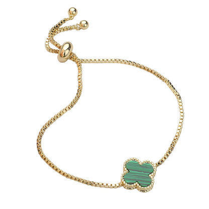 Natural Stone Quatrefoil Cluster Pointed Adjustable Bracelet: Green