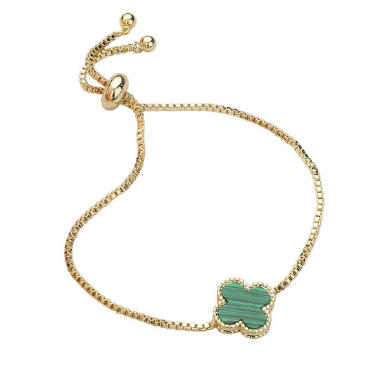 Natural Stone Quatrefoil Cluster Pointed Adjustable Bracelet: Green