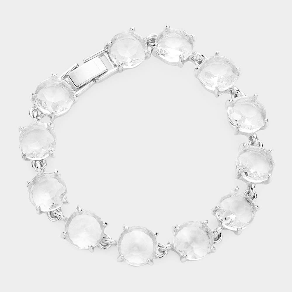 American USA Round Stone Link Evening Bracelet: Silver
