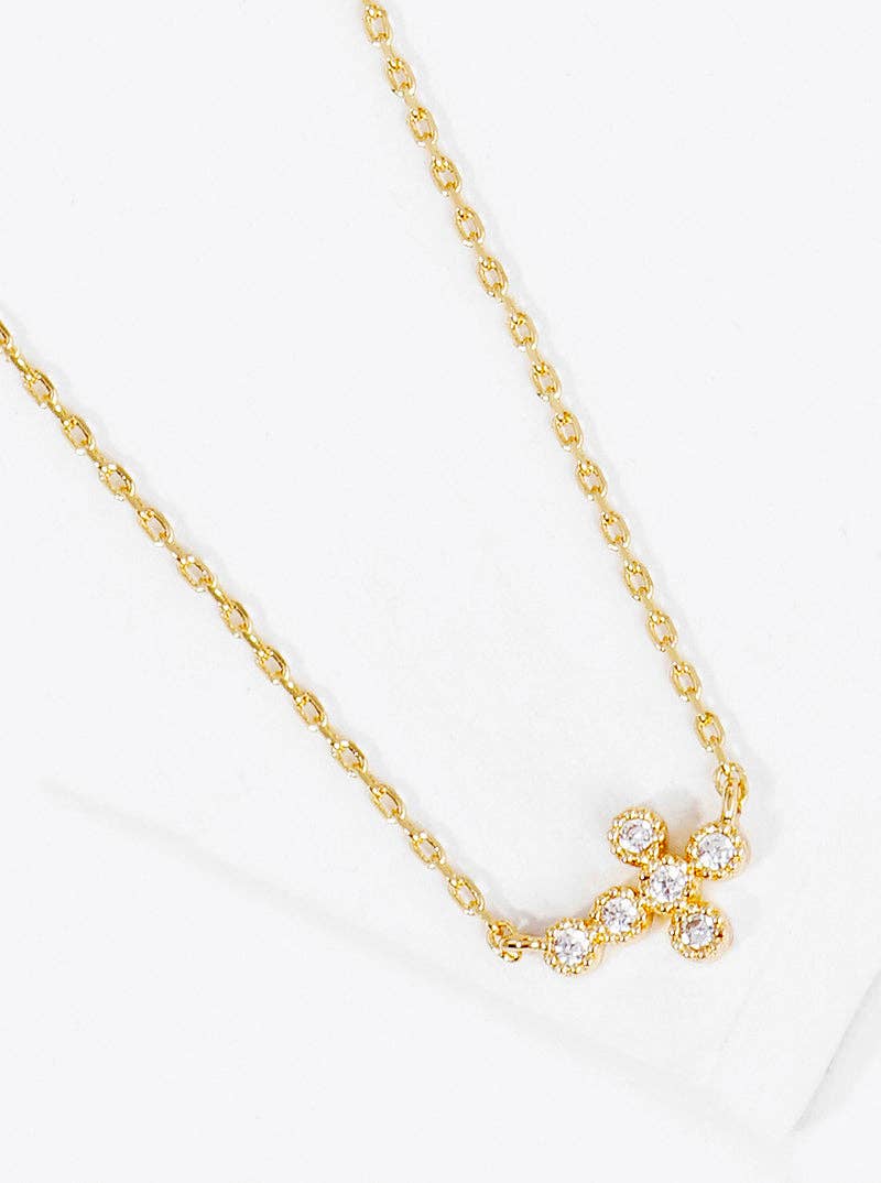 18K Gold Dipped Cz Sideways Dainty Cross Pendant Necklace: Gold-Crystal