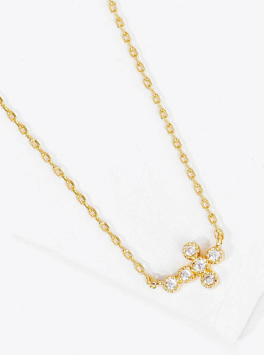 18K Gold Dipped Cz Sideways Dainty Cross Pendant Necklace: Gold-Crystal