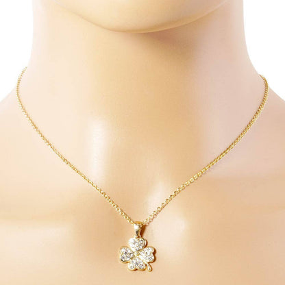 Stone Paved Mini Clover Pendant Necklace: Clear,Gold