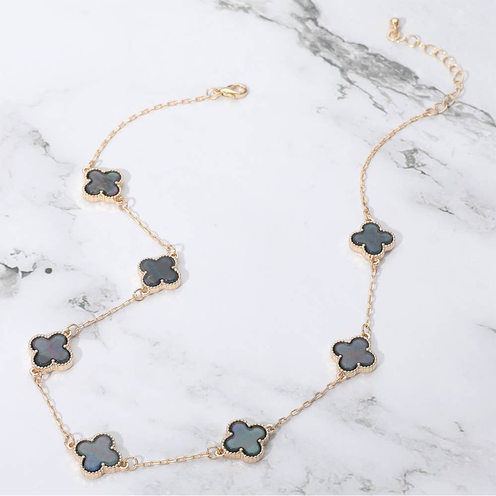 Quatrefoil Stone Station Necklace: Gold,Gray