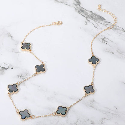 Quatrefoil Stone Station Necklace: Gold,Gray