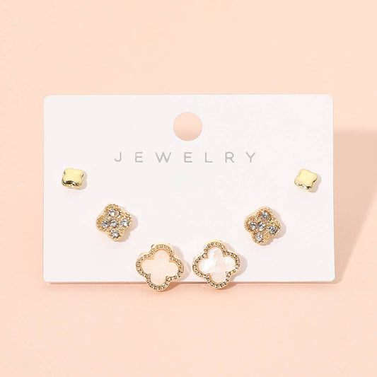 3Pairs - Quatrefoil Stud Earring Set