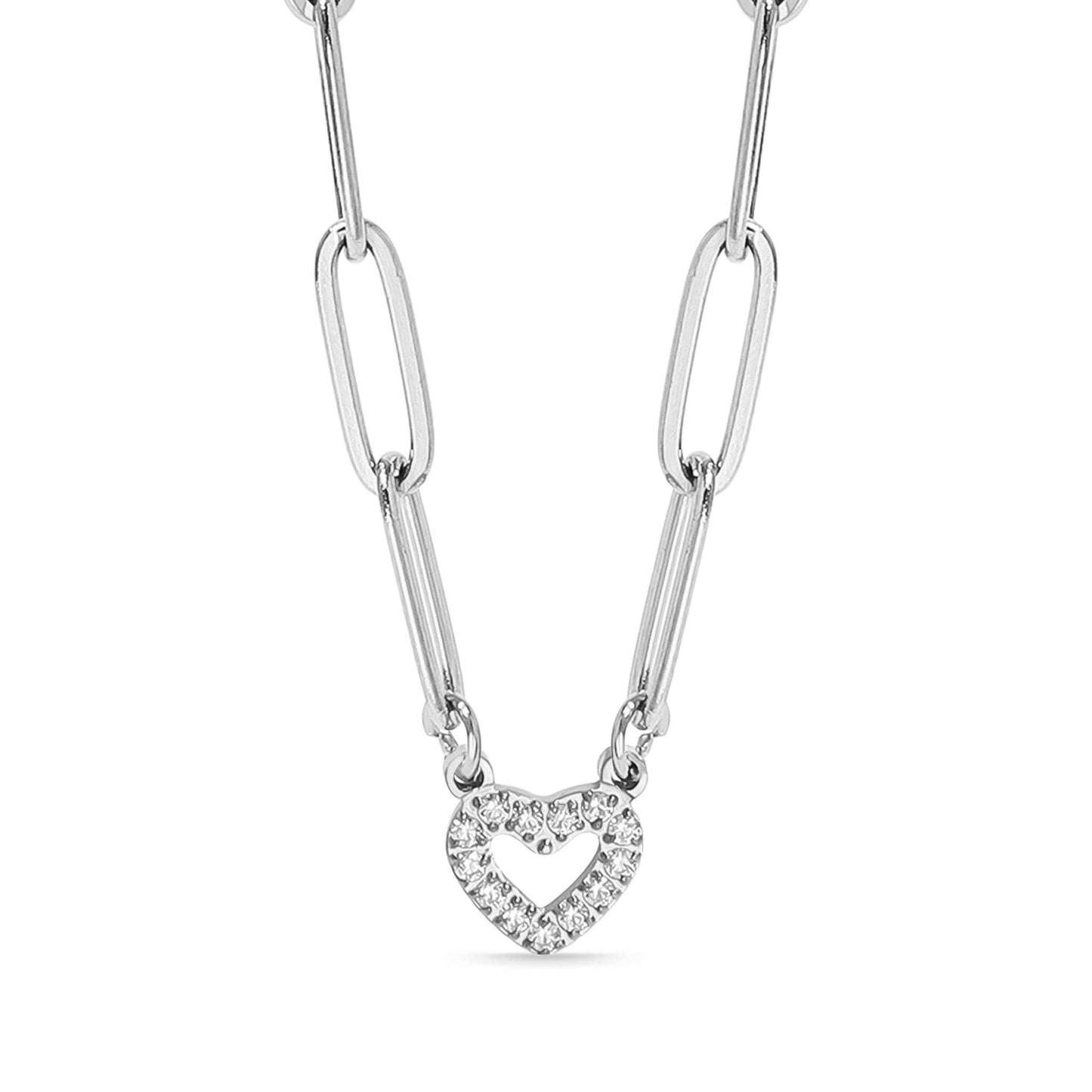 18K Gold PVD Stainless Steel  "Heart" Paperclip Necklace: Stainless