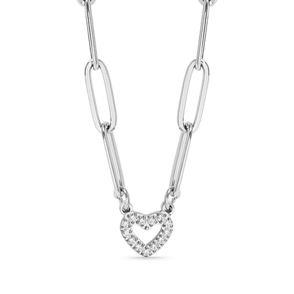 18K Gold PVD Stainless Steel  "Heart" Paperclip Necklace: Stainless