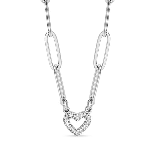 18K Gold PVD Stainless Steel  "Heart" Paperclip Necklace: Stainless