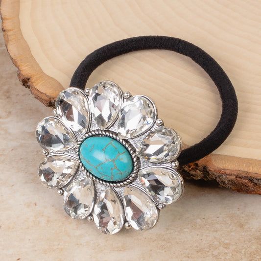 Squash Blossom Hair Tie - Turquoise & Clear