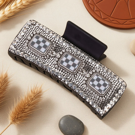 Checkered Claw Clip - Black & White