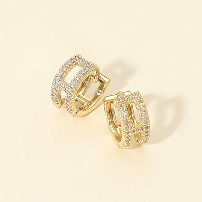 14K Gold Dipped CZ Stone Paved Mini Hoop Earrings: Gold