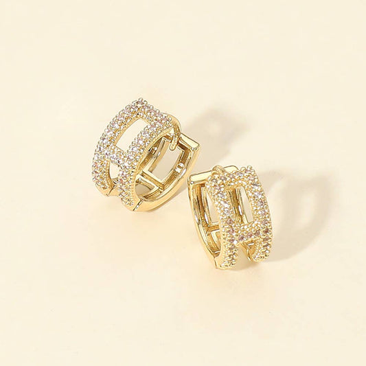 14K Gold Dipped CZ Stone Paved Mini Hoop Earrings: Gold