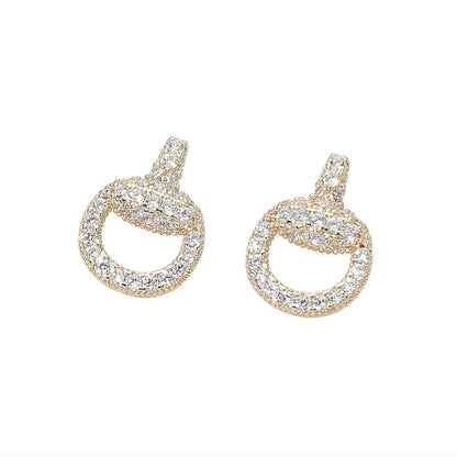 14K Gold Plated CZ Stone Paved Circle Stud Earrings
