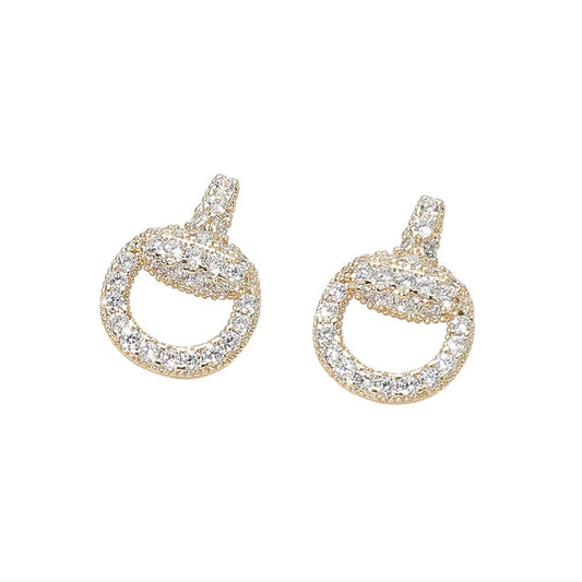 14K Gold Plated CZ Stone Paved Circle Stud Earrings
