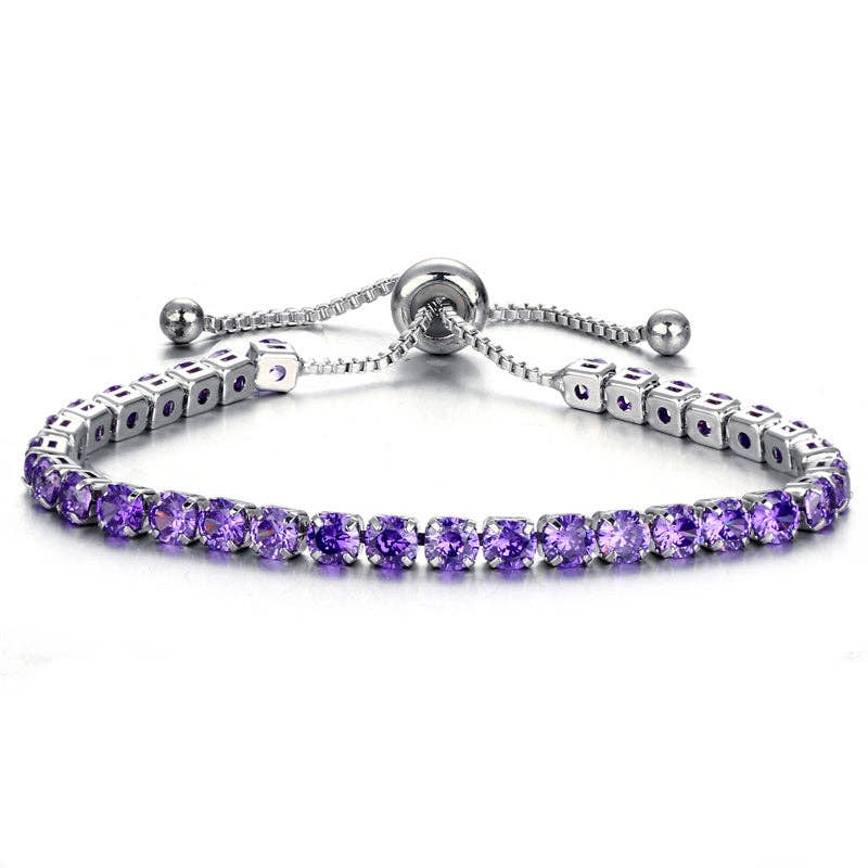 Birthstone Wedding Tennis Bracelet in Solid Copper: Silver / Colorless