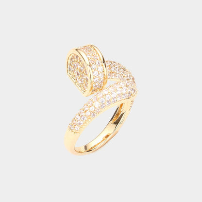 CZ Stone Pave Nail Ring: Yellow Gold
