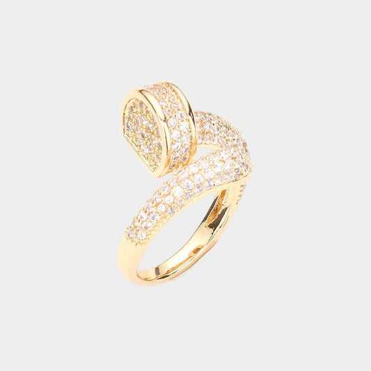 CZ Stone Pave Nail Ring: Yellow Gold