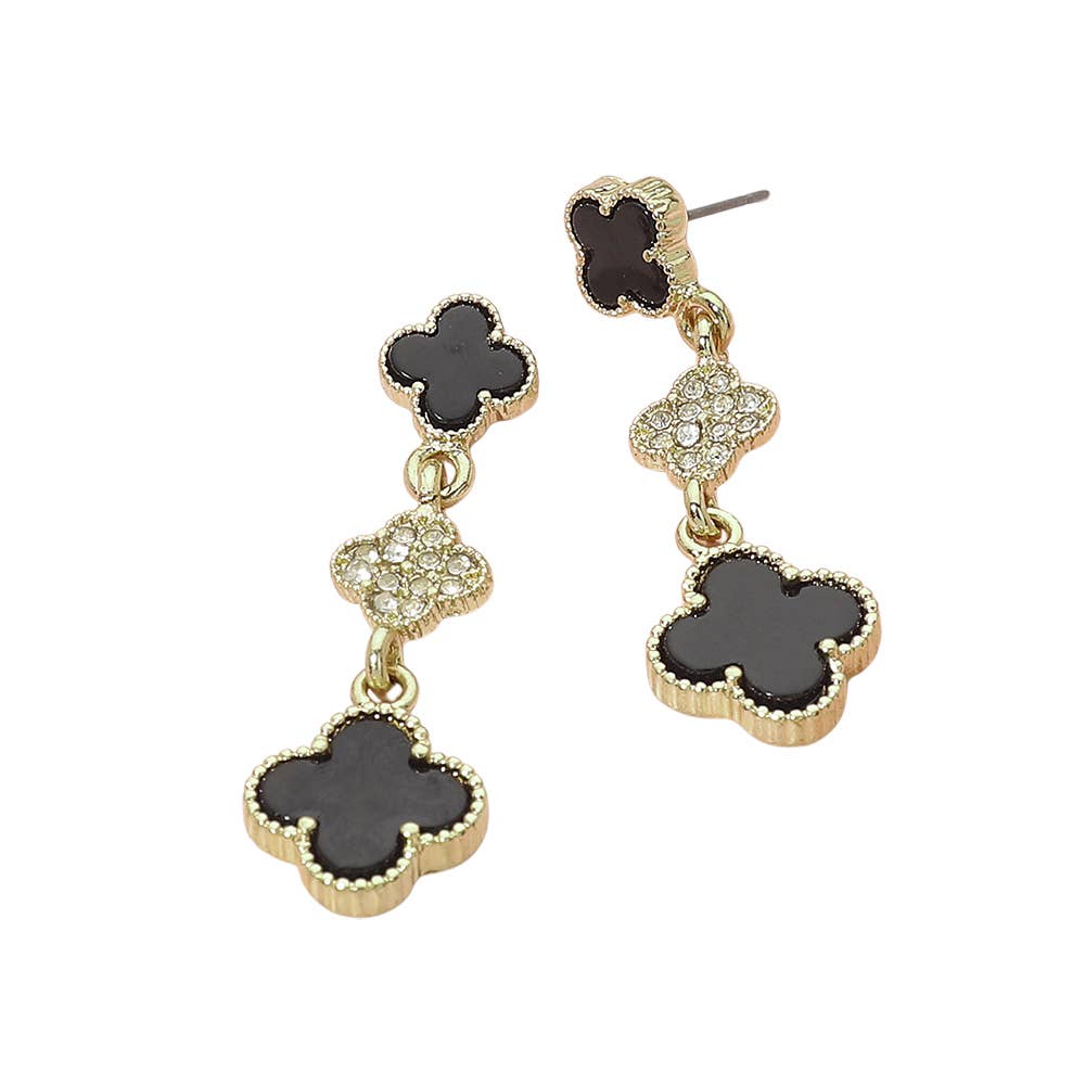 Triple Quatrefoil Drop Earrings: Black,Gold