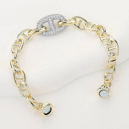 14K Gold Plated CZ Paved Mariner Link Magnetic Bracelet