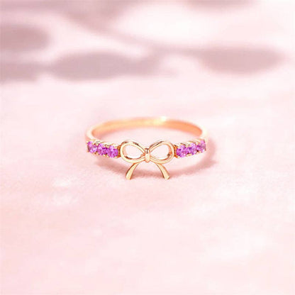 Dainty Pink Bow Tie Stacking Ring in 925 Sterling Silver: 6 US