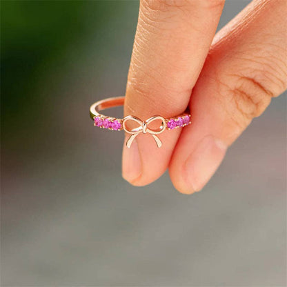 Dainty Pink Bow Tie Stacking Ring in 925 Sterling Silver: 6 US