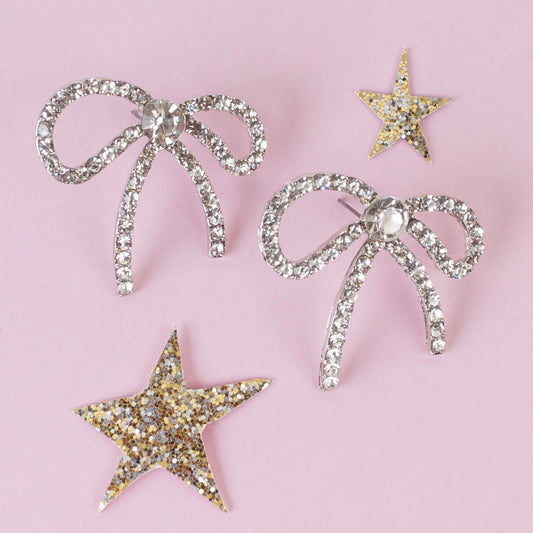 Crystal Bow Earrings - Clear