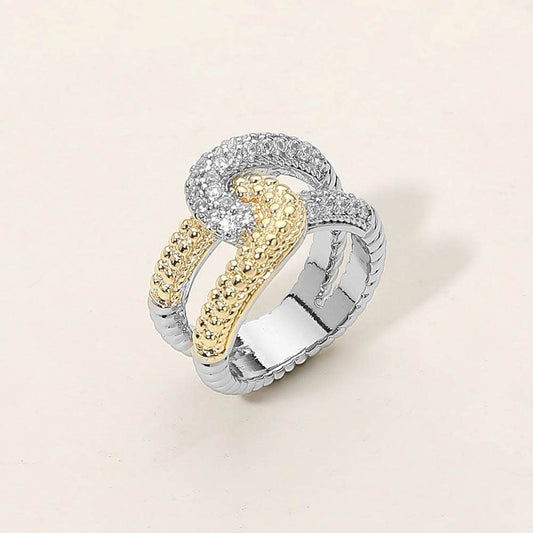 Two Tone CZ Pave Twisted Crossover Ring: 8
