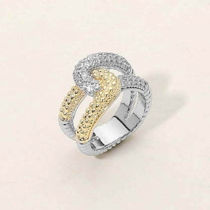 Two Tone CZ Pave Twisted Crossover Ring: 9