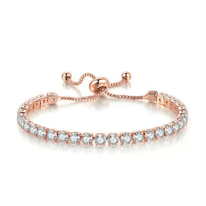 Birthstone Wedding Tennis Bracelet in Solid Copper: Silver / Colorless