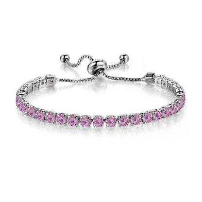 Birthstone Wedding Tennis Bracelet in Solid Copper: Silver / Colorless