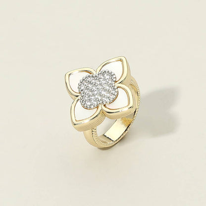 14K Gold Plated CZ Pave Center Mother of Pearl Floral Statement Ring: 6