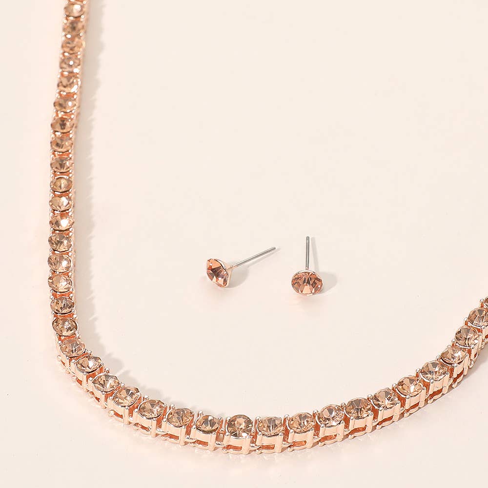 Rhinestone Tennis Chain Necklace: Peach