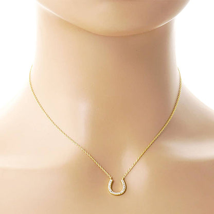 Gold Dipped CZ Stone Paved Horseshoe Pendant Necklace: Clear,Gold