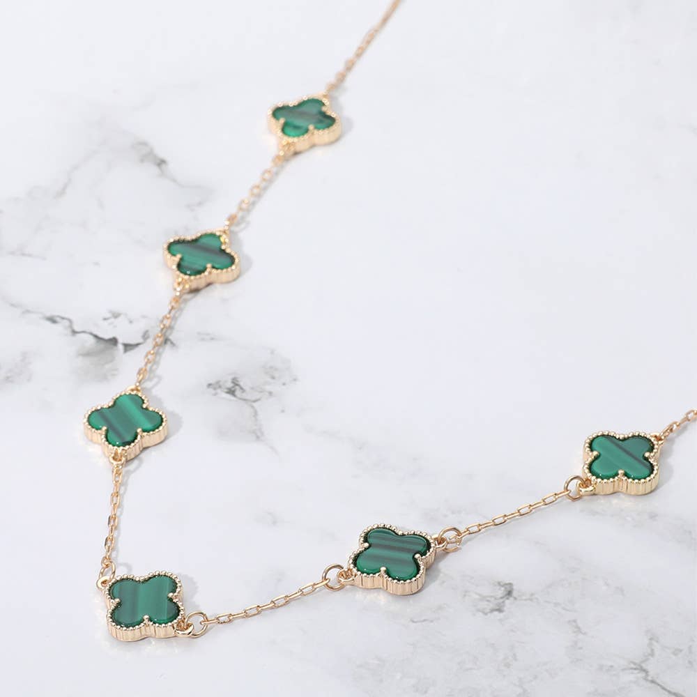 Quatrefoil Stone Station Necklace: Emerald,Gold
