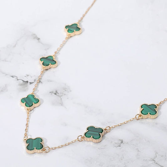 Quatrefoil Stone Station Necklace: Emerald,Gold