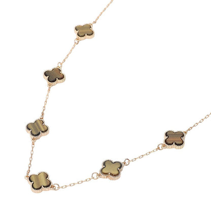 Quatrefoil Stone Station Necklace: Brown,Gold