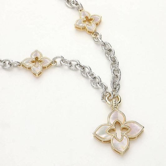 14K Gold Plated CZ Paved Clover Pendant Station Necklace: MOTHER OF PEAR
