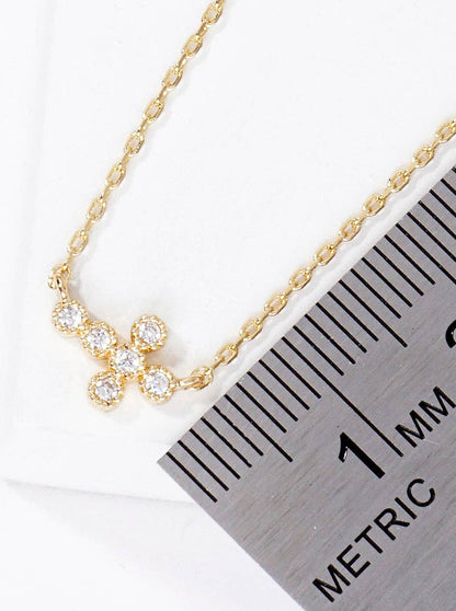 18K Gold Dipped Cz Sideways Dainty Cross Pendant Necklace: Gold-Crystal