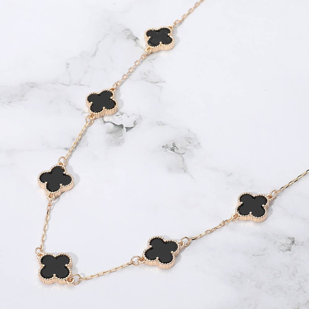 Quatrefoil Stone Station Necklace: Black Gold