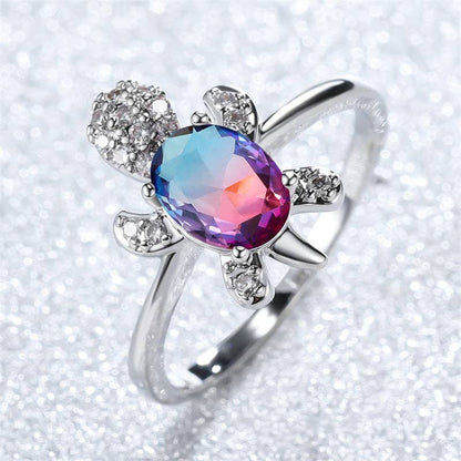Colored Stone Sea Turtle Statement Ring in Solid Copper: 6 US / Rainbow