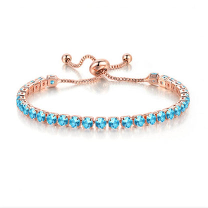 Birthstone Wedding Tennis Bracelet in Solid Copper: Silver / Pink