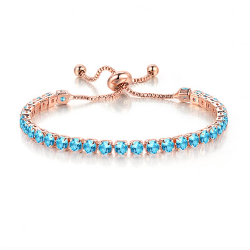 Birthstone Wedding Tennis Bracelet in Solid Copper: Silver / Colorless