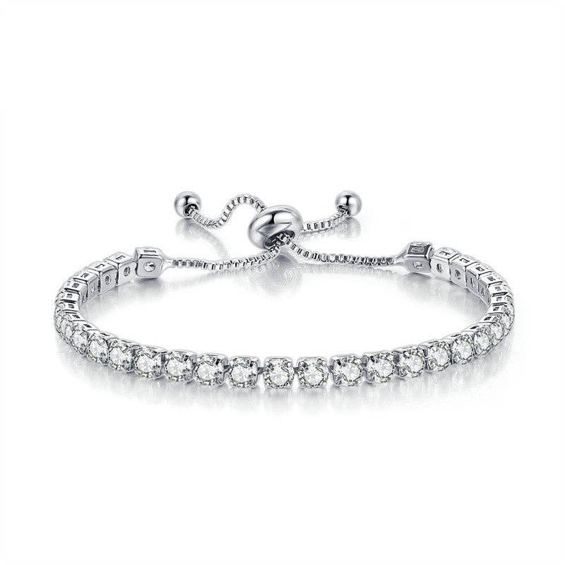 Birthstone Wedding Tennis Bracelet in Solid Copper: Silver / Colorless
