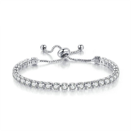 Birthstone Wedding Tennis Bracelet in Solid Copper: Silver / Colorless