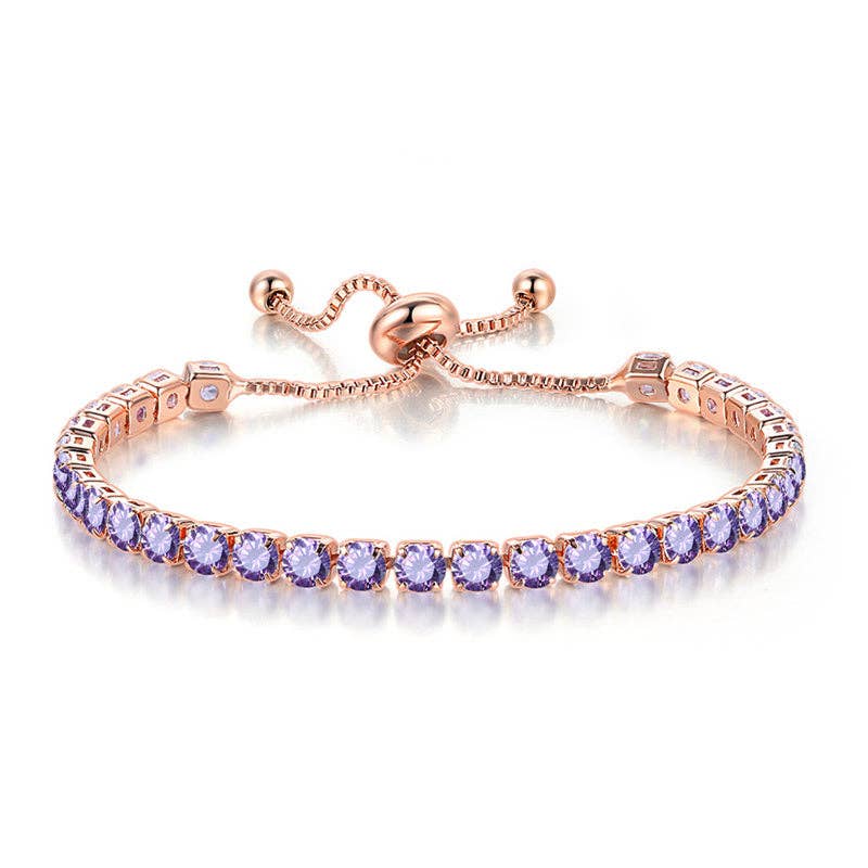 Birthstone Wedding Tennis Bracelet in Solid Copper: Silver / Colorless
