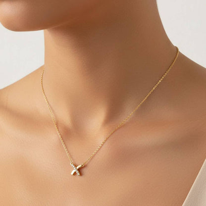 Gold Dipped CZ Pave Crisscross Pendant Necklace: Clear,Gold