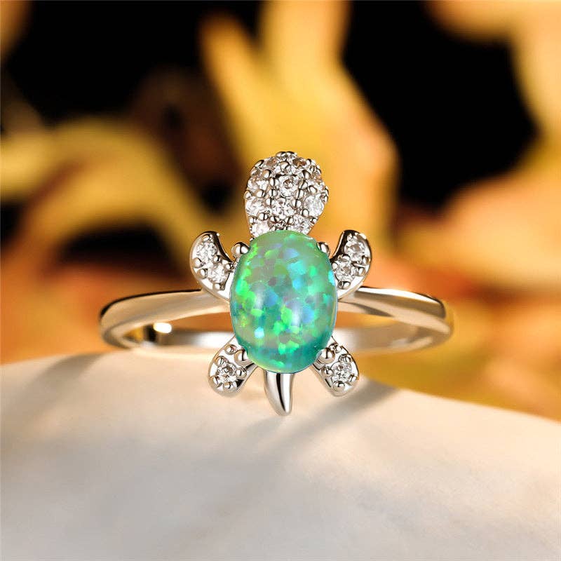 Colored Stone Sea Turtle Statement Ring in Solid Copper: 7 US / Rainbow